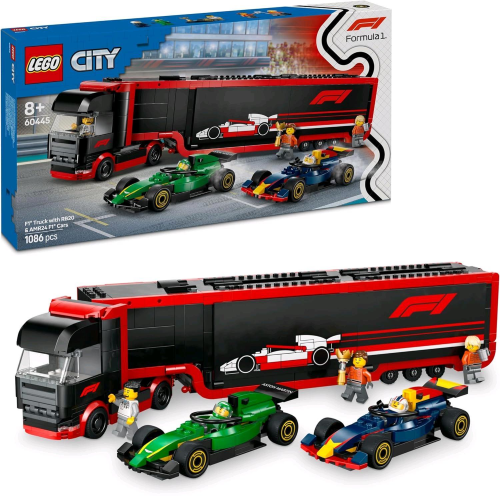 LEGO CITY AUTOTRASPORTATORE F1 CON MONOPOSTO RB20 E AMR24 F1 CAMION DA COSTRUIRE CON CON 2 AUTO E 5 MINIFIGURE